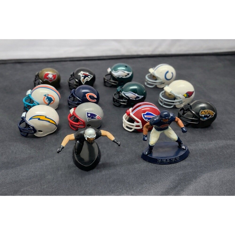 Riddell NFL Mini Helmet Set Of 12 Collectible Man Cave Decor + 2 Madden Figures
